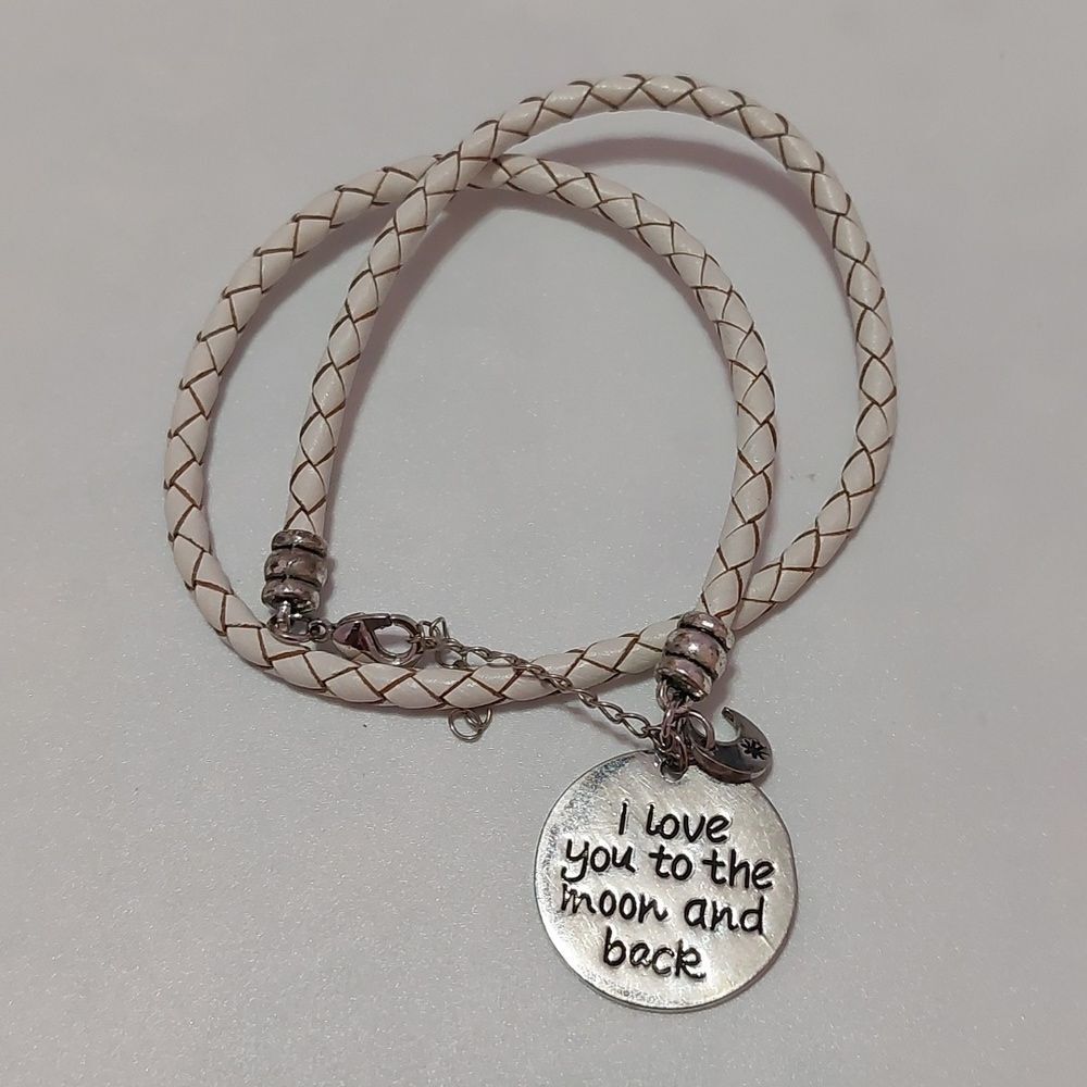 I love You To The Moon and Back Charm Braided Faux Leather Wrap Bracelet